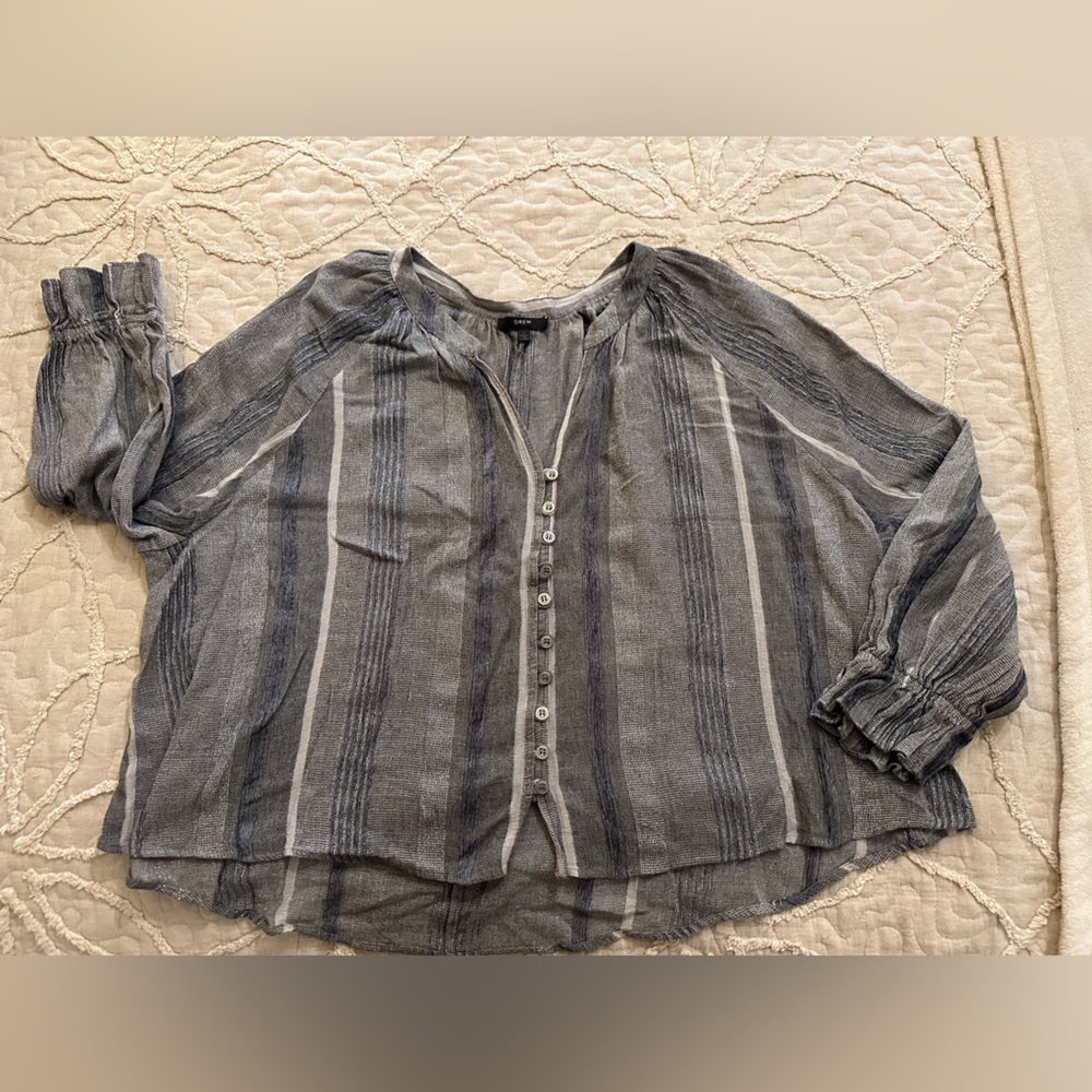 DREW Oversized Metallic Gray and Blue Top